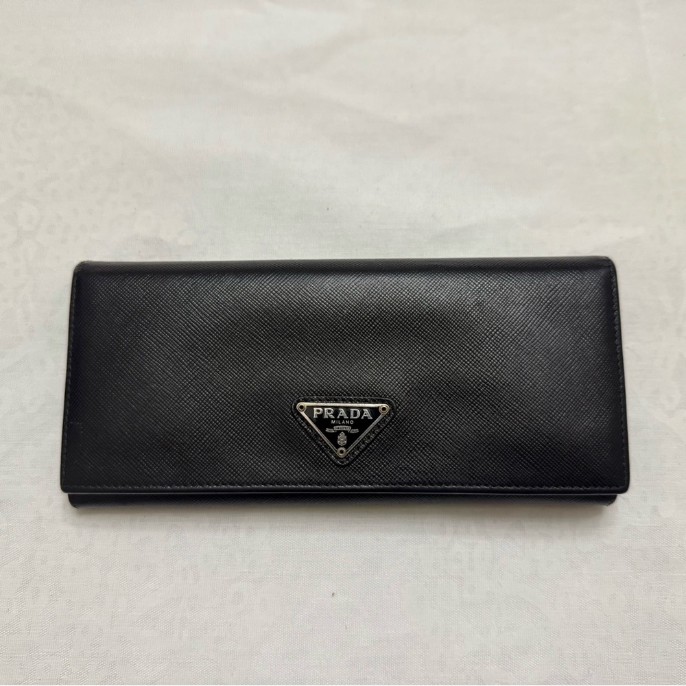 Prada Black Saffiano Leather Large Long Wallet (Convert to mini Chain Bag)